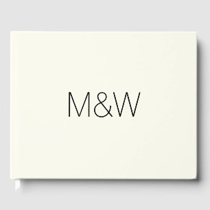 Customise w couple's Initials monogram black ivory Guest Book