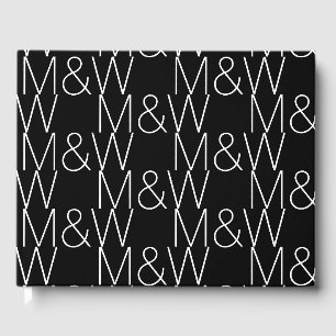 Customise w couple's Initials monogram black white Guest Book