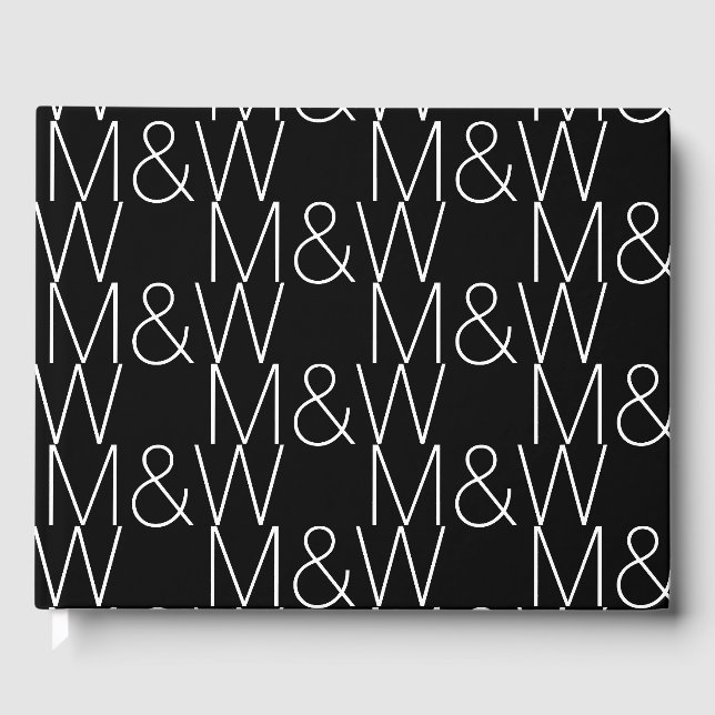 Customise w couple's Initials monogram black white Guest Book (Front)