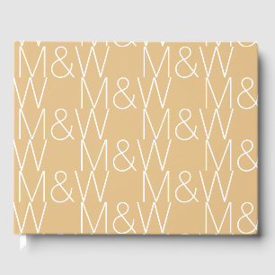 Customise w couple's Initials monogram camel white Guest Book