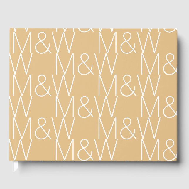 Customise w couple's Initials monogram camel white Guest Book (Front)