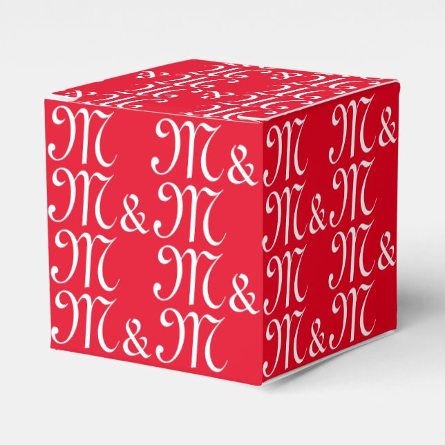 Customise w couple's Initials monogram red gift Favour Box (Front Side)