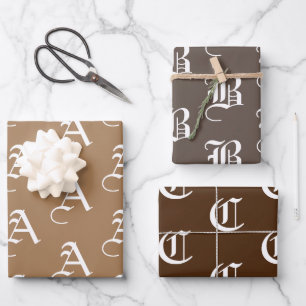 Customise w/Initial monogram Letter brown shades Wrapping Paper Sheet