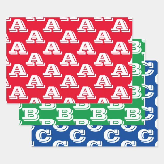 Customise w/Initial monogram Letter Red blue green Wrapping Paper Sheet (Set)