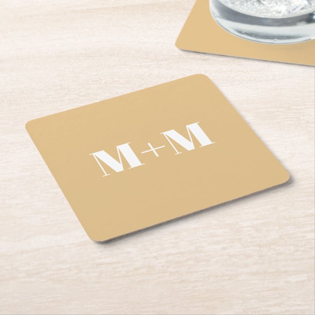 Customise w/Initial White Letter Number Camel Square Paper Coaster (Angled)