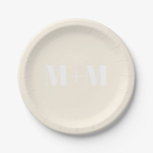 Customise w/Initial White Letter Number cream Paper Plate