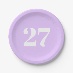Customise w/Initial White Letter Number Lavender Paper Plate
