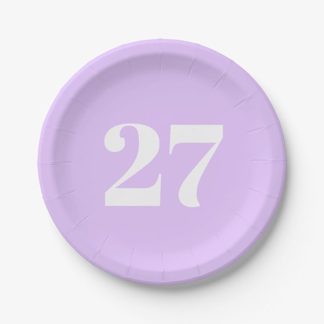 Customise w/Initial White Letter Number Lavender Paper Plate (Front)