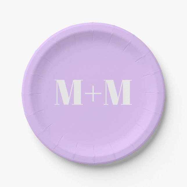 Customise w/Initial White Letter Number lavender Paper Plate (Front)