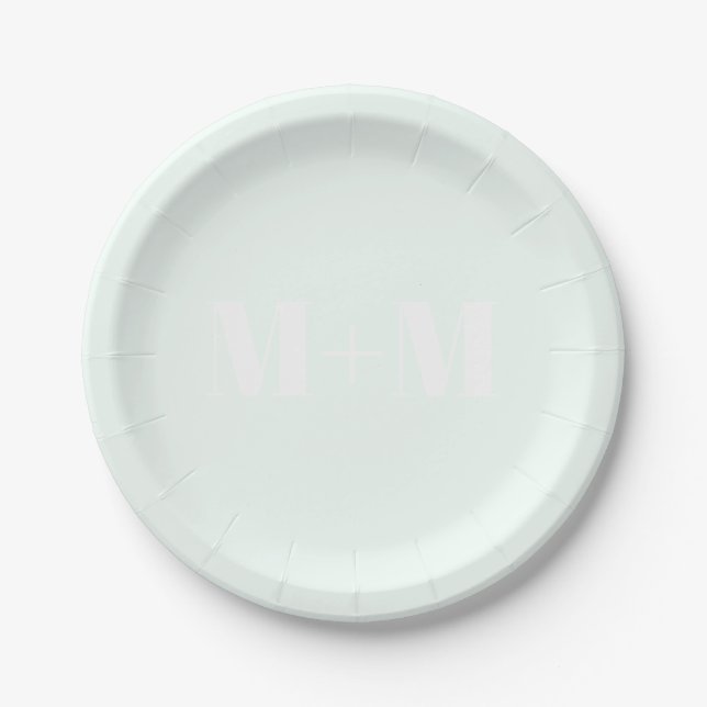 Customise w/Initial White Letter Number light mint Paper Plate (Front)