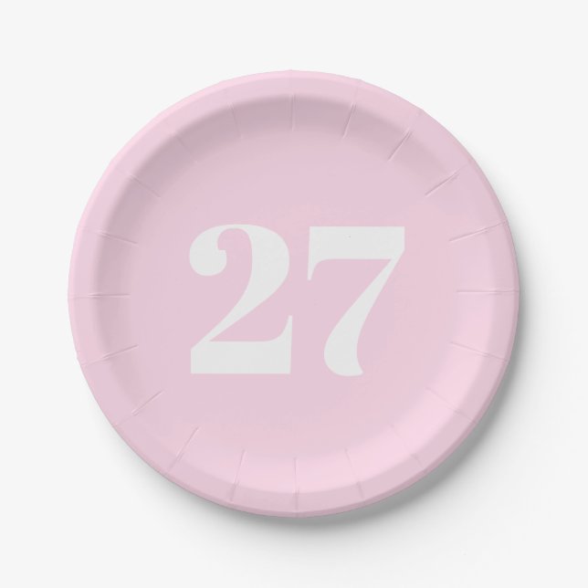 Customise w/Initial White Letter Number light pink Paper Plate (Front)