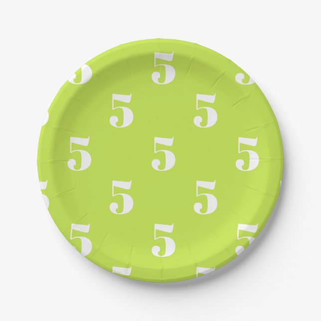 Customise w/Initial White Letter Number lime green Paper Plate (Front)