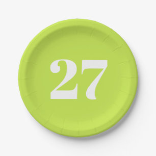 Customise w/Initial White Letter Number lime green Paper Plate