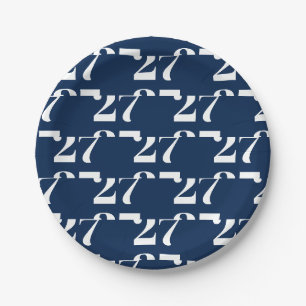 Customise w/Initial, White Letter Number navy blue Paper Plate