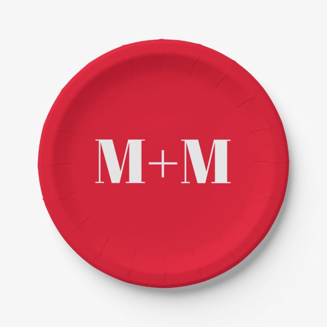 Customise w/Initial White Letter Number red Paper Plate (Front)
