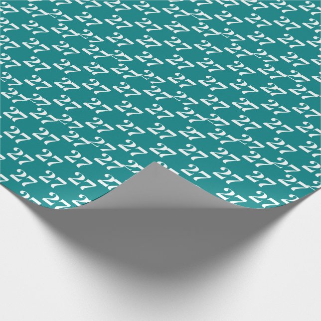 Customise w/Initial, White Letter Number teal Wrapping Paper (Corner)