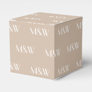 Customise w/Initial White monogram beige gift Favour Box