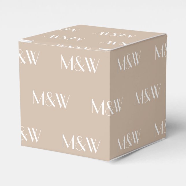 Customise w/Initial White monogram beige gift Favour Box (Front Side)