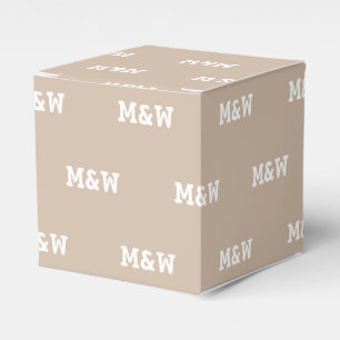 Customise w/Initial White monogram beige gift Favour Box