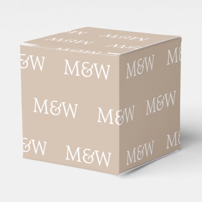 Customise w/Initial White monogram beige gift Favour Box (Front Side)