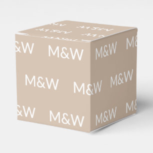 Customise w/Initial White monogram beige gift Favour Box