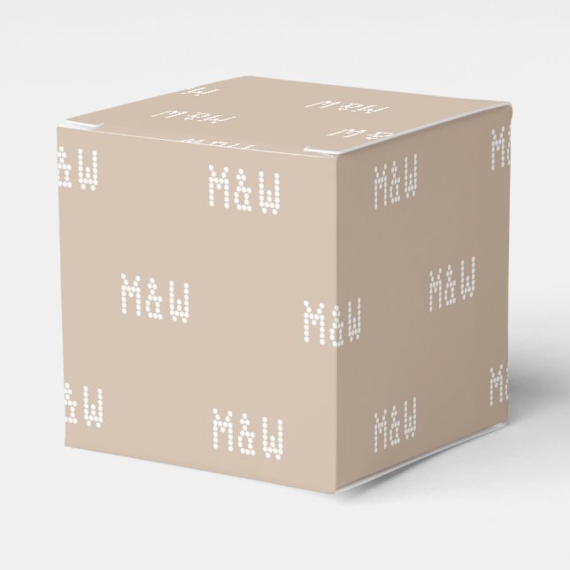 Customise w/Initial White monogram beige gift Favour Box (Front Side)