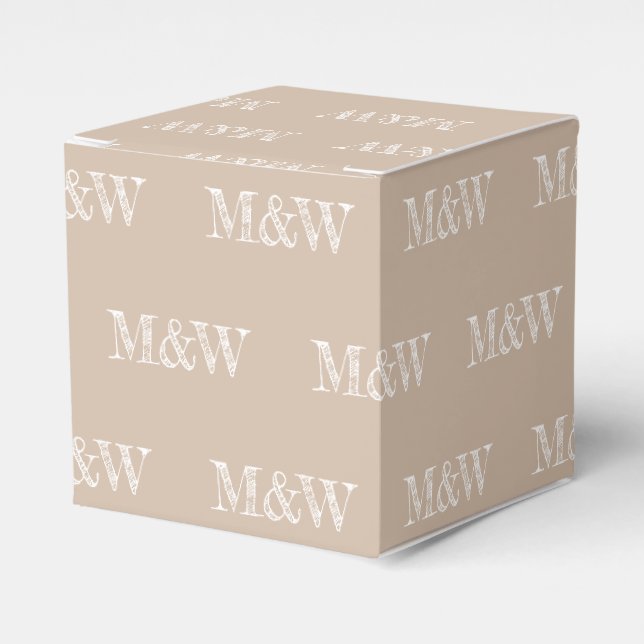 Customise w/Initial White monogram beige gift Favour Box (Front Side)