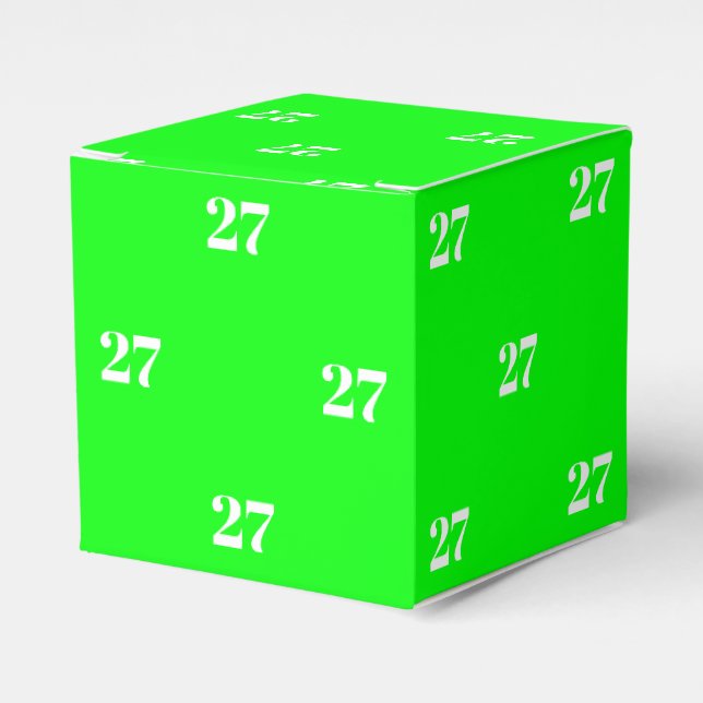 Customise w/Initial White Number neon green gift Favour Box (Front Side)
