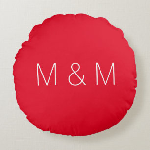 Customise w/Initials couple monogram White Red Round Cushion
