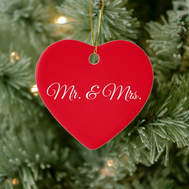 Customise w/Initials couple's monogram red white Ceramic Tree Decoration (Tree)