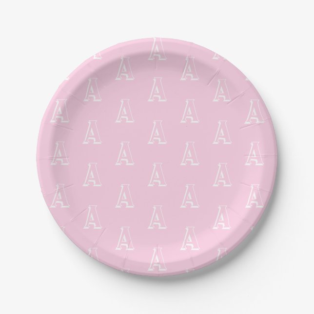 Customise w/ your "A" Initial letter, white pink - Paper Plate (Front)