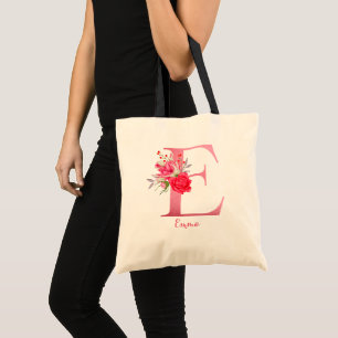 Customise Watercolor Flowers Rose Gold Alphabet E  Tote Bag
