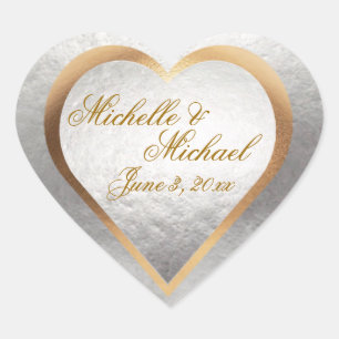 Customise Wedding Invitation Gold Silver Heart Sticker