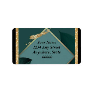 Customise Wedding Return Label Emerald Green Gold 