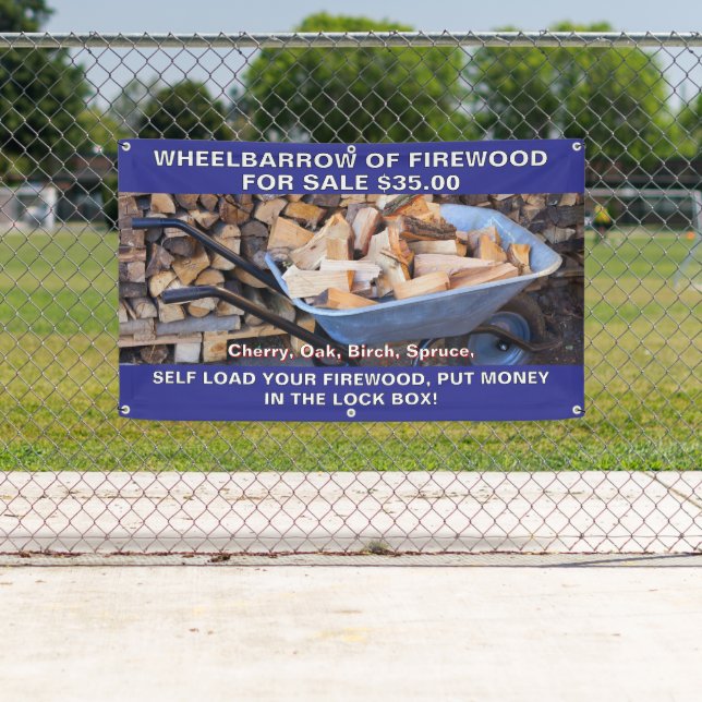 Customise Wheelbarrow of Firewood For Sale Rustic Banner (Insitu)