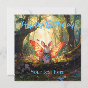 Customise Whimsical bunny forest Happy Birthday Card