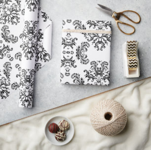 Customise White and Black vintage damask Wrapping Paper