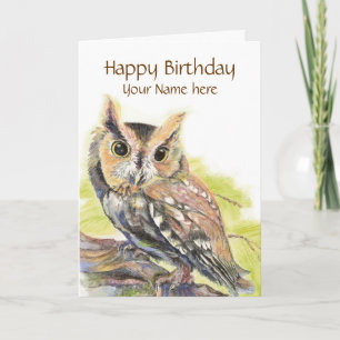 Customise with Name, Cute Owl Bird, Birthday Card