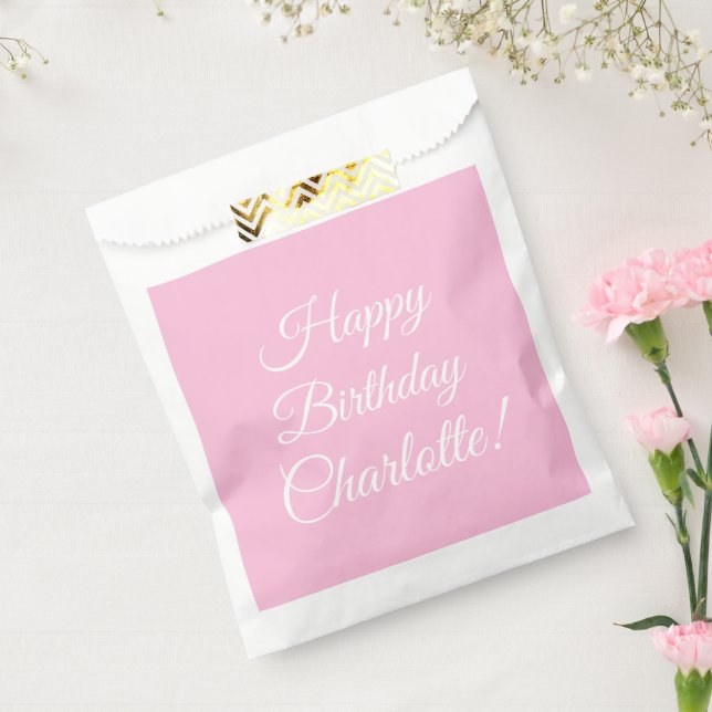 Customise with name, Happy Birthday, light pink Favour Bags (Sealed)