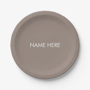Customise with name, text minimalist beige greige paper plate