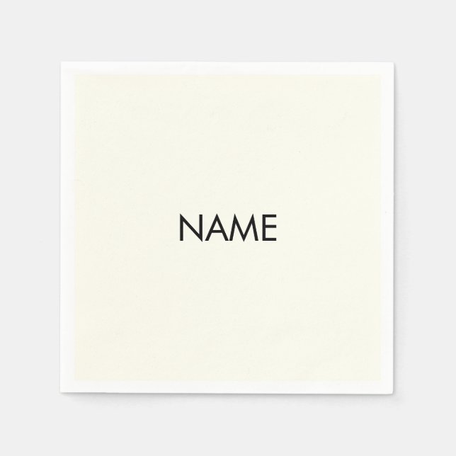 Customise with name, text minimalist black ivory napkin (Front)