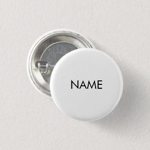 Customise with name, text minimalist black white 3 cm round badge
