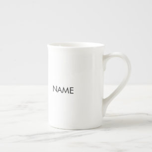 Customise with name, text minimalist black white bone china mug