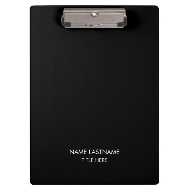 Customise with name, text minimalist black white clipboard (Front)