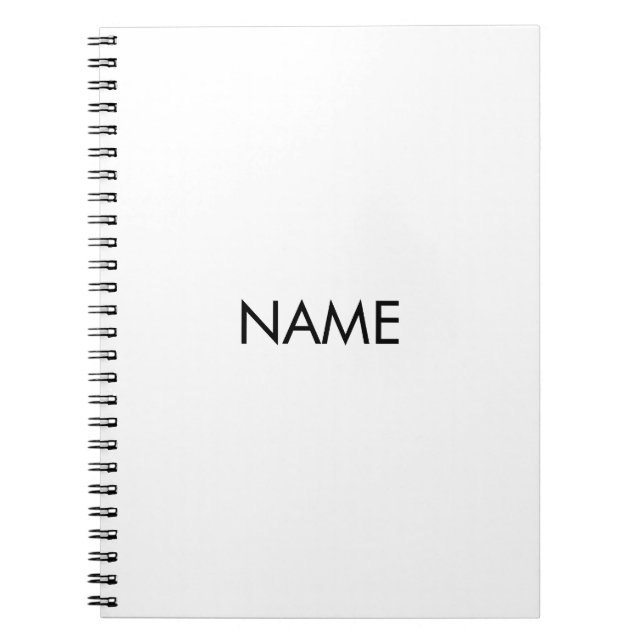 Customise with name, text minimalist black white notebook (Front)