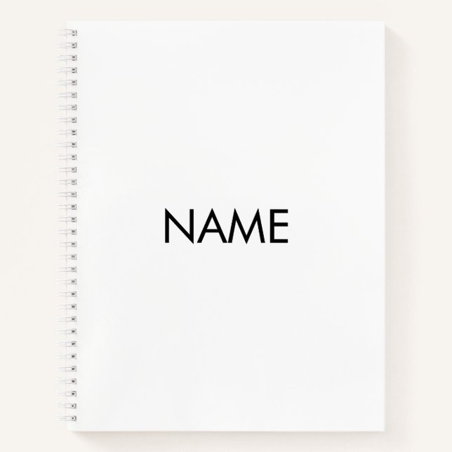 Customise with name, text minimalist black white notebook (Front)
