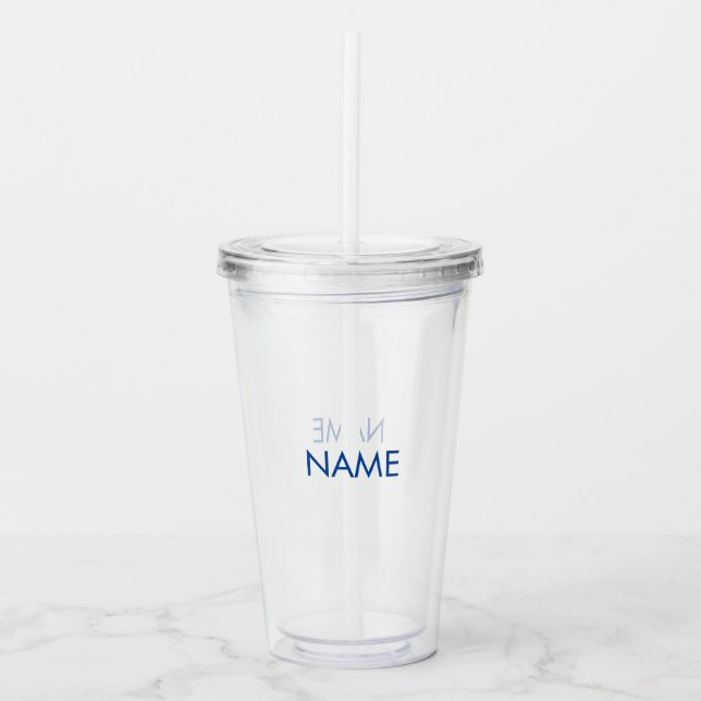Customise with name, text minimalist blue clear acrylic tumbler (Front)