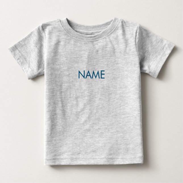 Customise with name, text minimalist blue letters baby T-Shirt (Front)