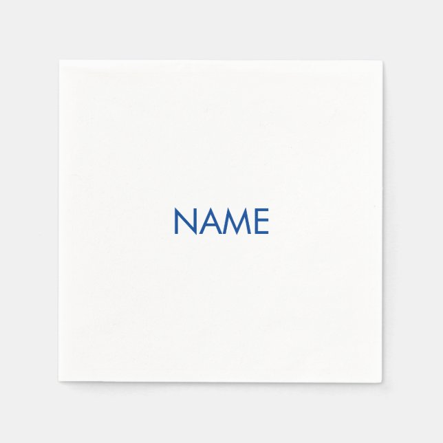 Customise with name, text minimalist blue white napkin (Front)