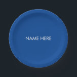 Customise with name, text minimalist blue white paper plate<br><div class="desc">Customise with name,  text minimalist blue white Paper Plates
customise,  personalise name,  text</div>